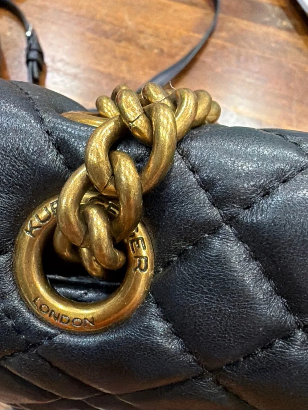 Kurt Geiger Black Quilted Shoulder Bag with Gold Hardware